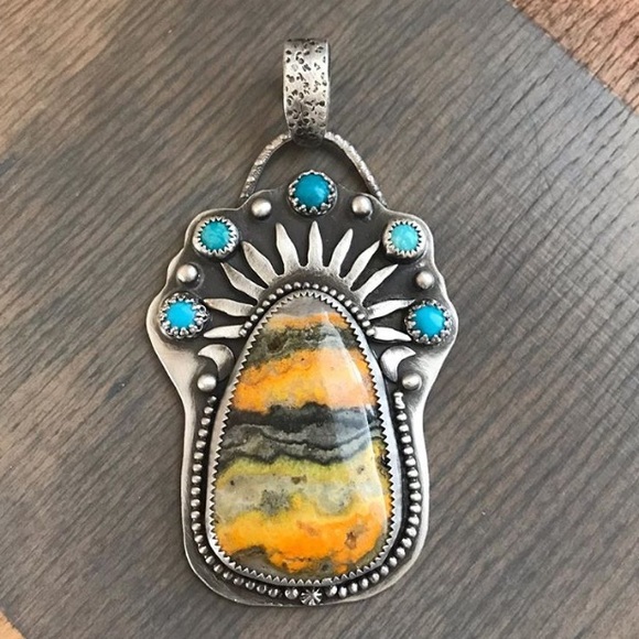 ❌SOLD❌Bumblebee Jasper & Royston Turquoise Pendant - Picture 1 of 8